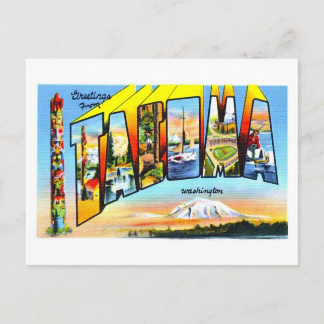 Postal Saludos antiguos de Tacoma, Washington, (Anverso)