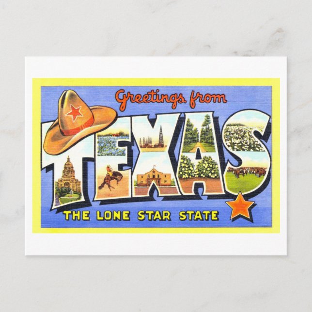 Postal Saludos antiguos de Texas, el estado de la estrell (Anverso)