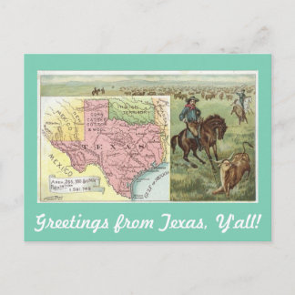 Postal Saludos antiguos de Texas Y'all
