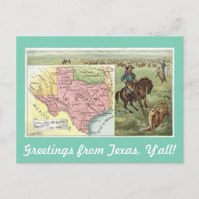 Postal Saludos antiguos de Texas Y'all (Anverso)