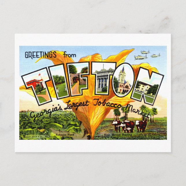 Postal Saludos antiguos de Tifton, Georgia, (Anverso)