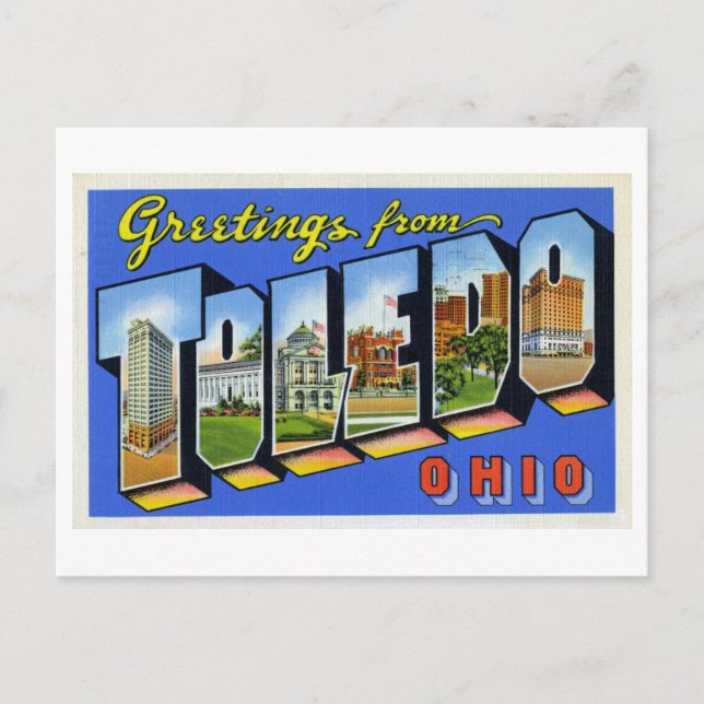 Postal Saludos antiguos de Toledo, Ohio (Anverso)