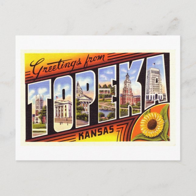 Postal Saludos antiguos de Topeka, Kansas (Anverso)