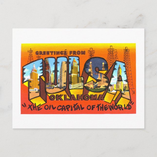 Postal Saludos antiguos de Tulsa, Oklahoma, (Anverso)