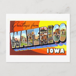 Postal Saludos antiguos de Waterloo, Iowa,