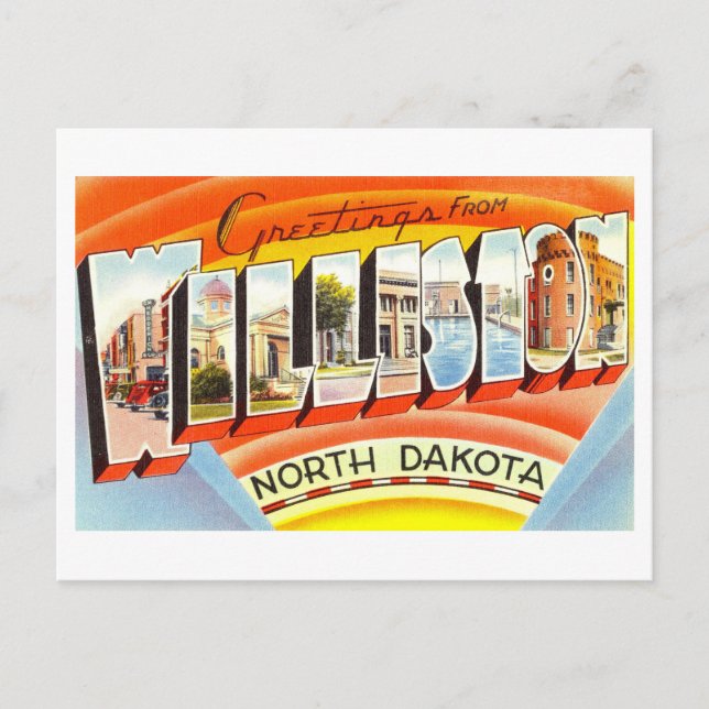 Postal Saludos antiguos de Williston, Dakota del Norte, (Anverso)