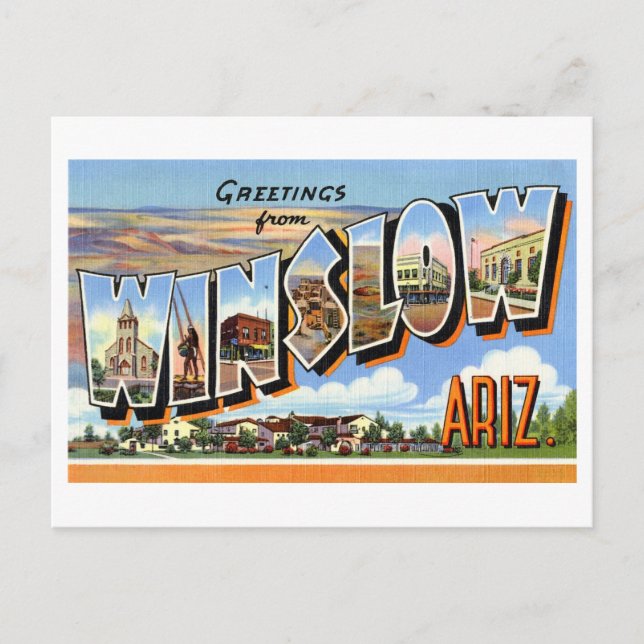 Postal Saludos antiguos de Winslow, Arizona (Anverso)