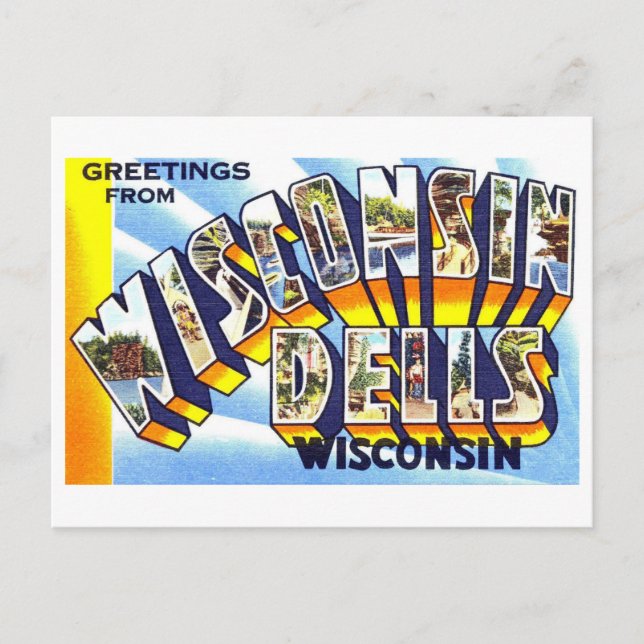 Postal Saludos antiguos de Wisconsin Dells (Anverso)