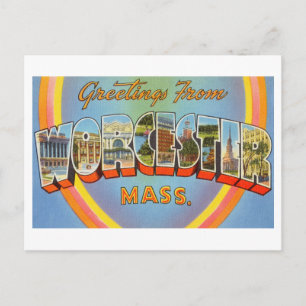 Postal Saludos antiguos de Worcester, Massachusetts