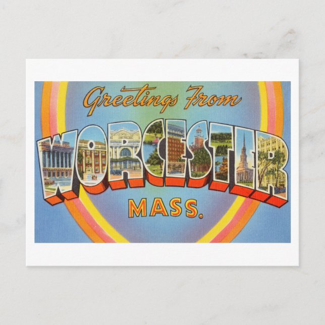 Postal Saludos antiguos de Worcester, Massachusetts (Anverso)