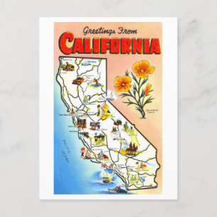 Postal Saludos antiguos del mapa de California