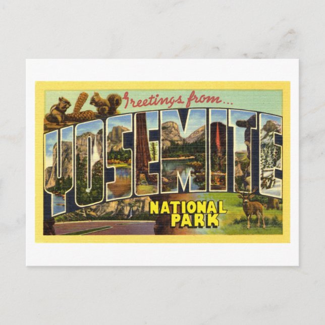 Postal Saludos antiguos del Parque Nacional Yosemite (Anverso)