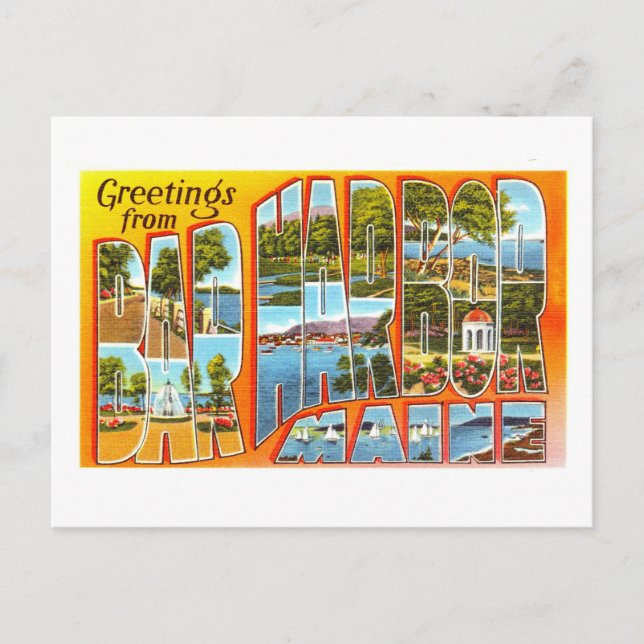 Postal Saludos antiguos desde Bar Harbour, Maine, (Anverso)