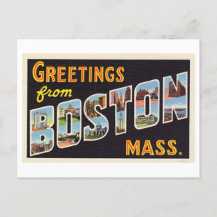 Postal Saludos antiguos desde Boston, Massachusetts