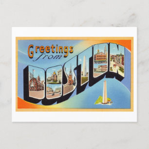 Postal Saludos antiguos desde Boston, Massachusetts