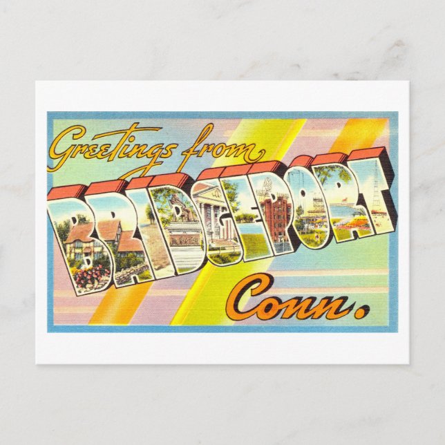 Postal Saludos antiguos desde Bridgeport, Connecticut (Anverso)