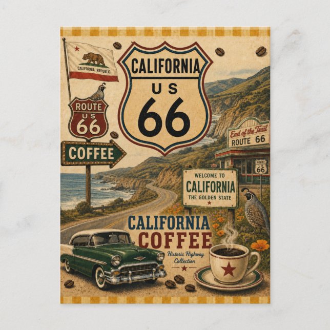 Postal Saludos Clásicos de Café de California (Anverso)