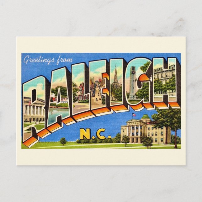 Postal Saludos coloridos de Raleigh NC  (Anverso)