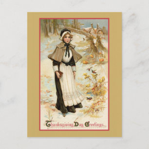 Postal Saludos de Acción de Gracias Vintage Peregrina