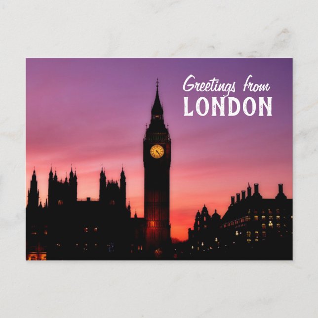 Postal Saludos de Big Ben desde Londres, Inglaterra (Anverso)