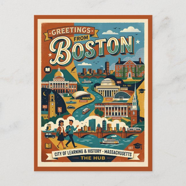 Postal Saludos de Boston Retro años 60  (Anverso)