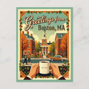 Postal Saludos de Boston Retro Estética Académica de los