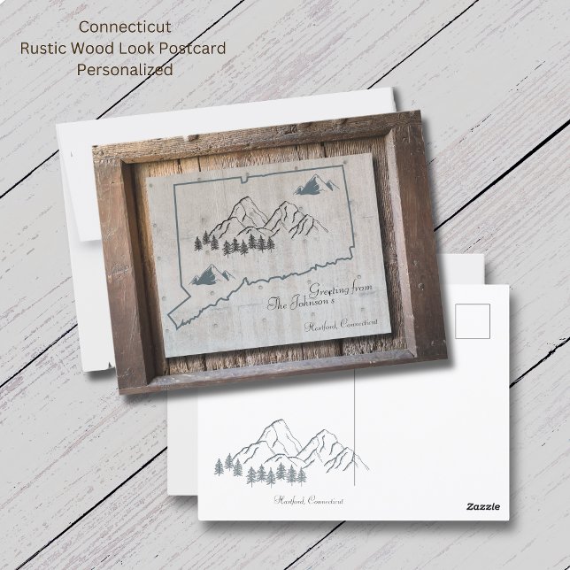 Postal Saludos de Connecticut Rustic Wood (Connecticut Rustic Wood PostCard. The "wood look" makes this card so unique. Personalize it!)