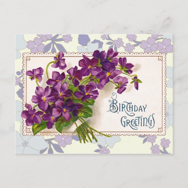 Postal Saludos de cumpleaños con violetas (Anverso)