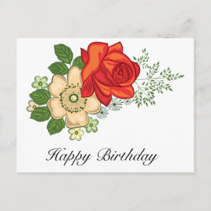 Postal Saludos de cumpleaños de Rosa Roja y Margaritas