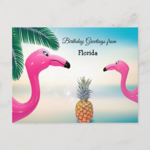 Postal Saludos de cumpleaños desde Florida, Flamingos Ros