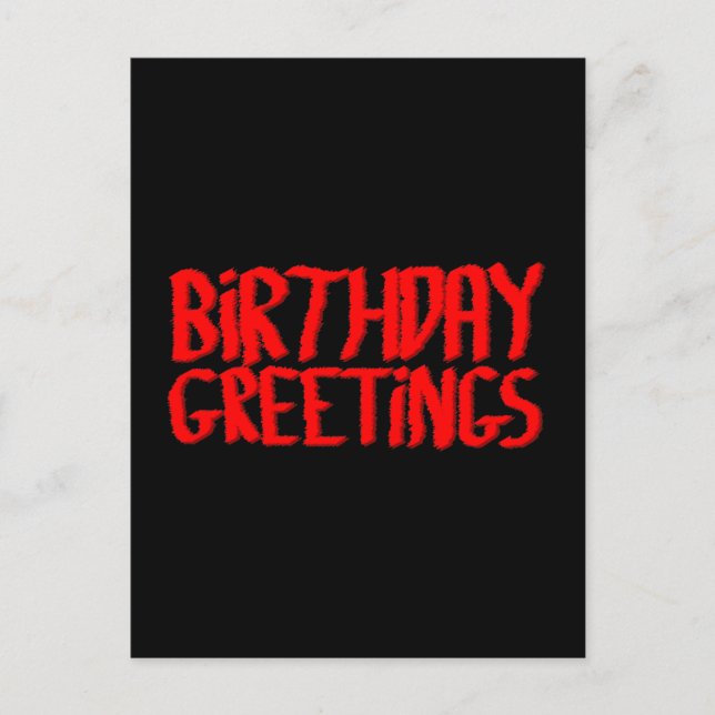 Postal Saludos de cumpleaños. Rojo y Negro. (Anverso)