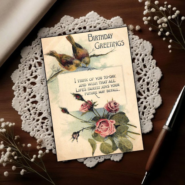 Postal Saludos de cumpleaños vintage 1917 Rosas (Subido por el creador)