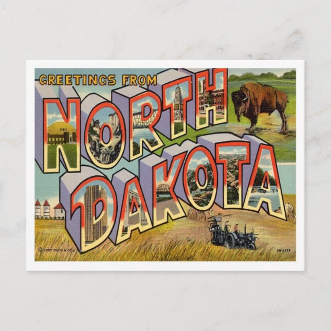 Postal Saludos de Dakota del Norte desde Estados Unidos (Anverso)