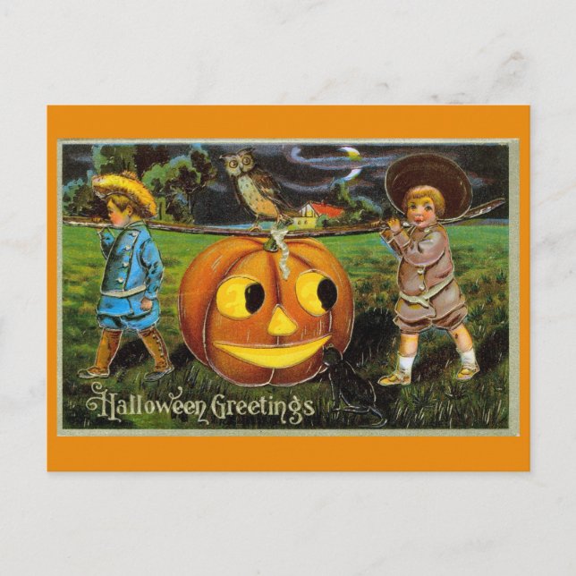 Postal Saludos de Halloween Calabaza infantil de moda (Anverso)