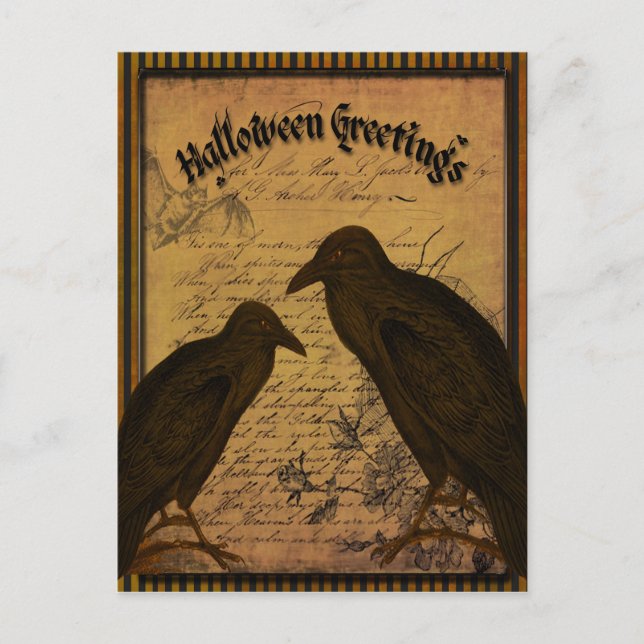 Postal Saludos de Halloween - Crows (Anverso)