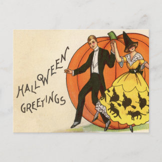 Postal Saludos de Halloween de época - Pareja bailarina -