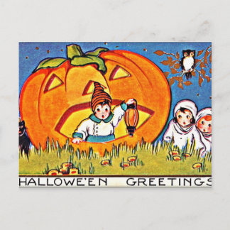 Postal Saludos de Halloween de la Calabaza de Vintage