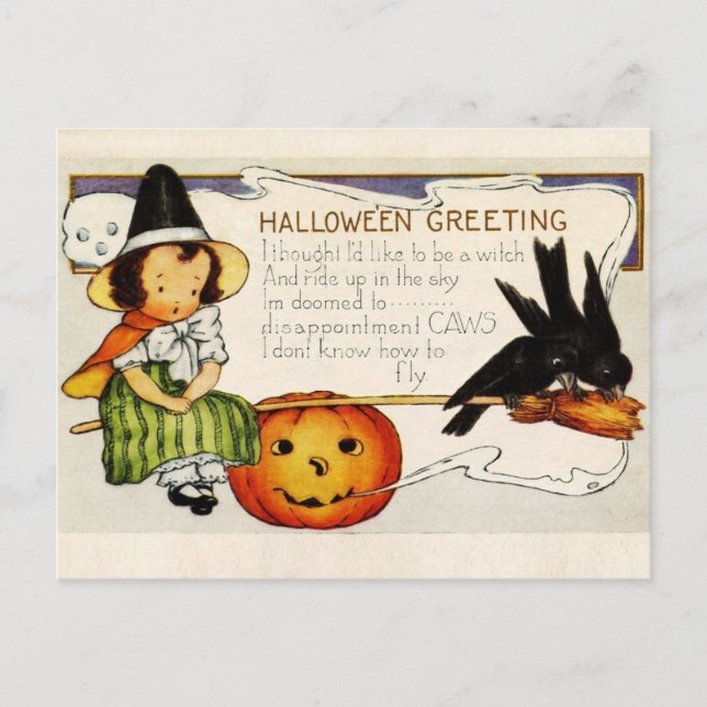 Postal Saludos de Halloween de la pequeña bruja (Anverso)