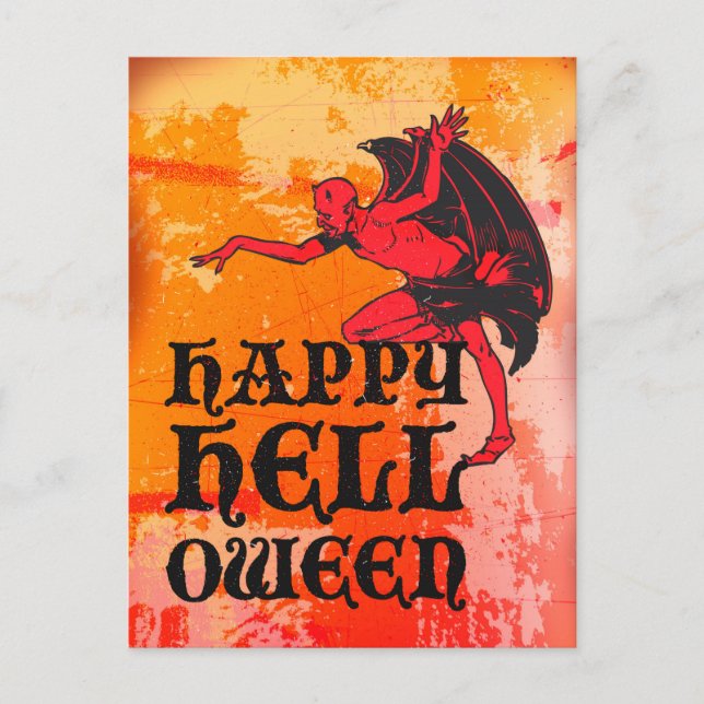 Postal Saludos de Halloween del diablo "Happy Helloween" (Anverso)