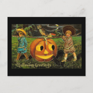 Postal Saludos de Halloween Niños Jack O Lantern Vintage