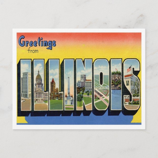 Postal Saludos de Illinois desde Estados Unidos (Anverso)