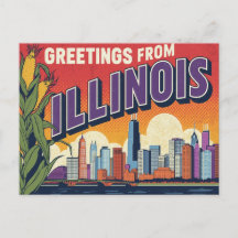 Saludos de Illinois Retro Chicago Silueta Urbana d