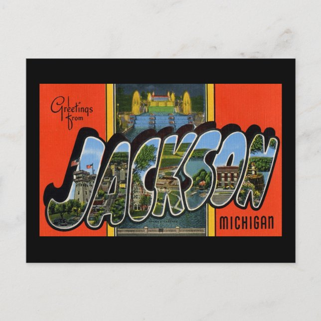 Postal Saludos de Jackson Michigan (Anverso)