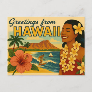 Postal Saludos de la época moderna de Hawaii Turismo Arte
