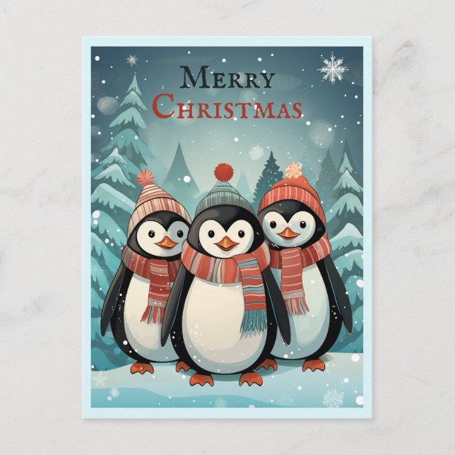 Postal Saludos de los pingüinos Navidades de Winter Wonde (Anverso)