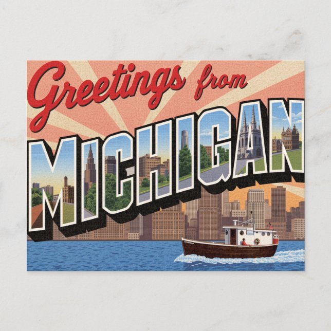 Postal Saludos de Michigan Grande (Anverso)