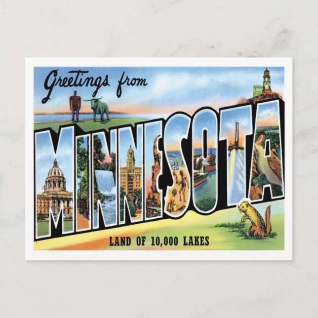 Postal Saludos de Minnesota de estados de los E.E.U.U. (Anverso)