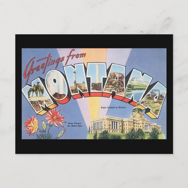 Postal Saludos de Montana_Vintage Travel Poster (Anverso)