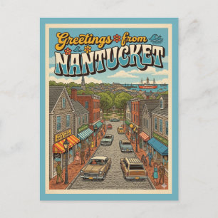 Postal Saludos de Nantucket estilo vintage