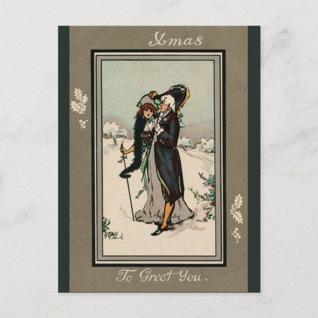 Postal Saludos de Navidad de la pareja de victorianos de  (Anverso)
